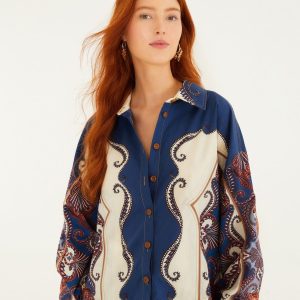 Sand Arabesque Scarf Collared Organic Cotton Shirt