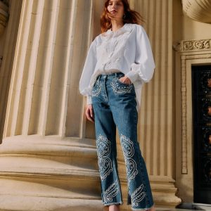 Denim Cornely Embroidered Cropped Pants