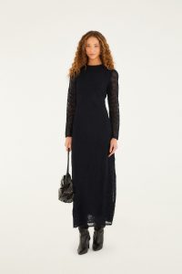 Black Embroidered Sheer Sleeve Maxi Dress