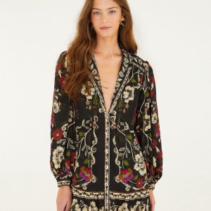 Black Rococo Flowers Lenzing™ Ecovero™ Viscose Mini Dress