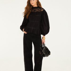 Black Cut-Out Richelieu Denim Pants