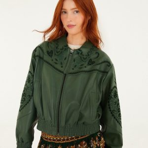 Green Richelieu Heart Leather Jacket